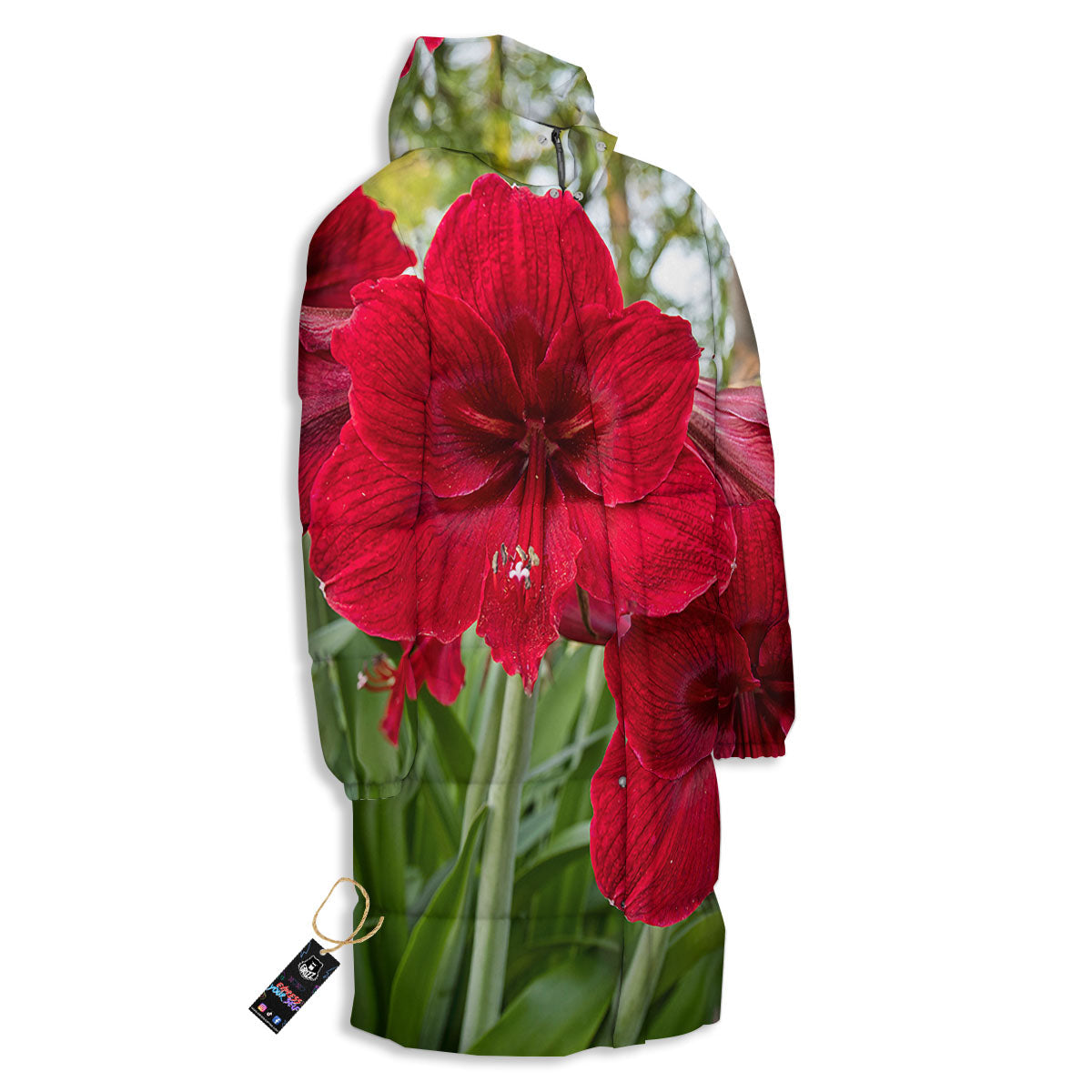 Amaryllis Red Print Long Down Jacket-grizzshop