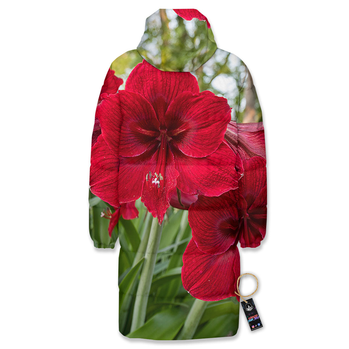Amaryllis Red Print Long Down Jacket-grizzshop