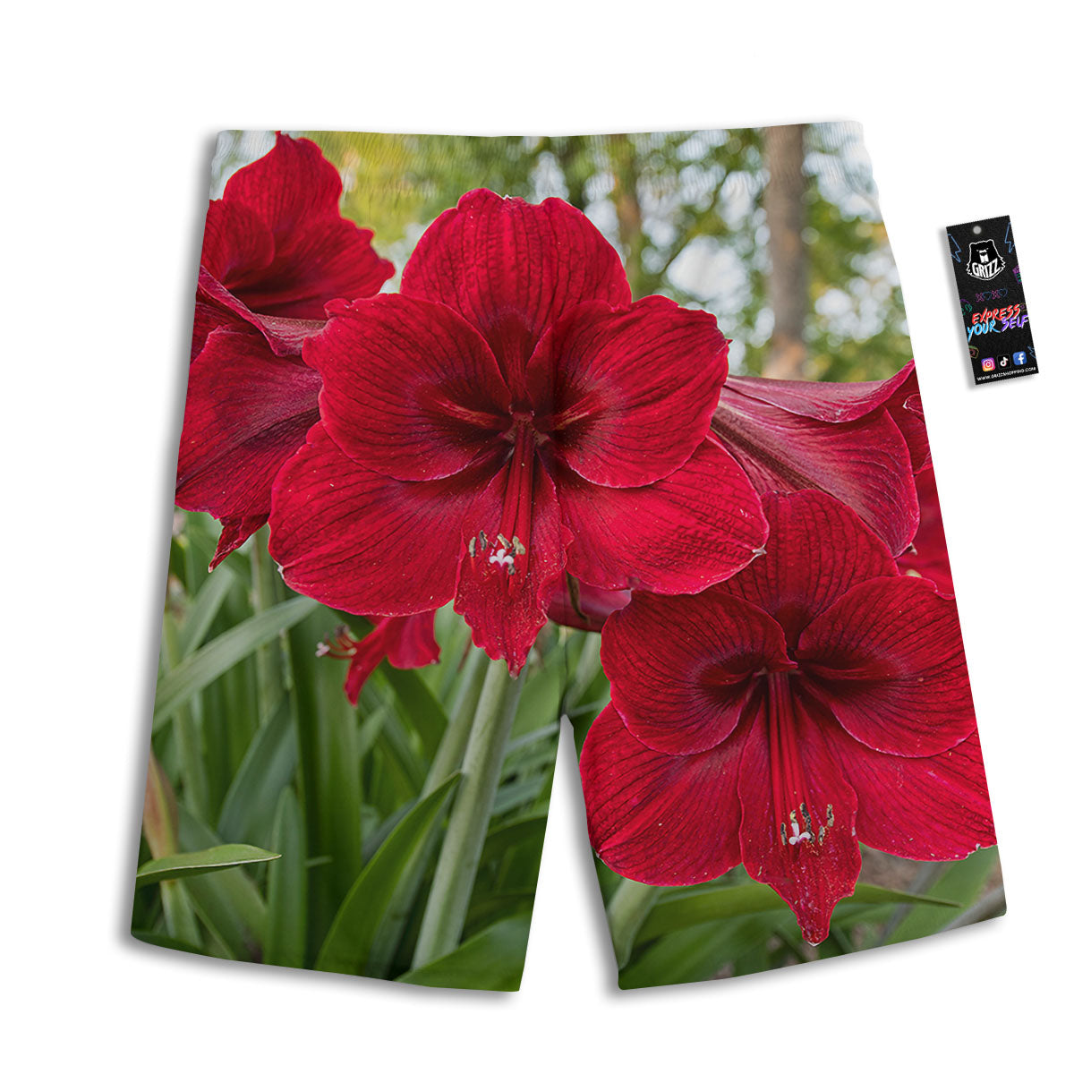 Amaryllis Red Print Men's Athletic Shorts