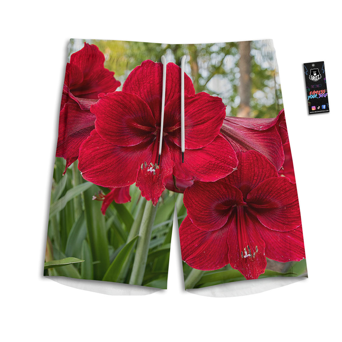 Amaryllis Red Print Men's Athletic Shorts