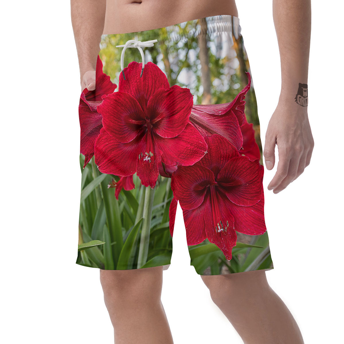 Amaryllis Red Print Men's Shorts-grizzshop