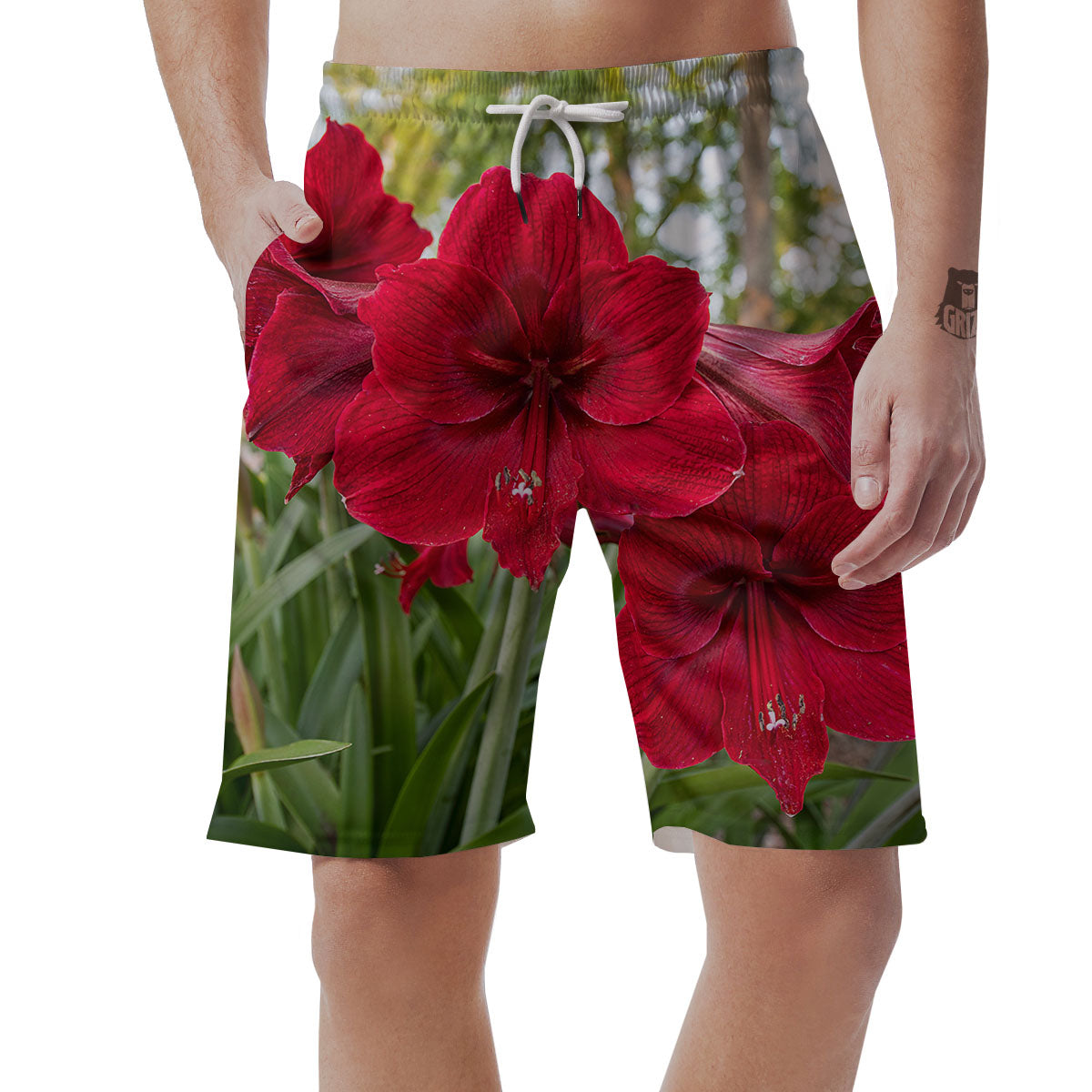 Amaryllis Red Print Men's Shorts-grizzshop