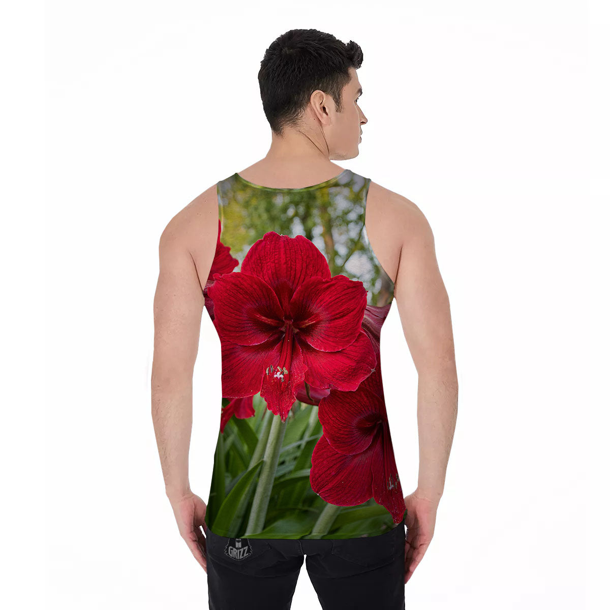Amaryllis Red Print Men's Tank Top-grizzshop