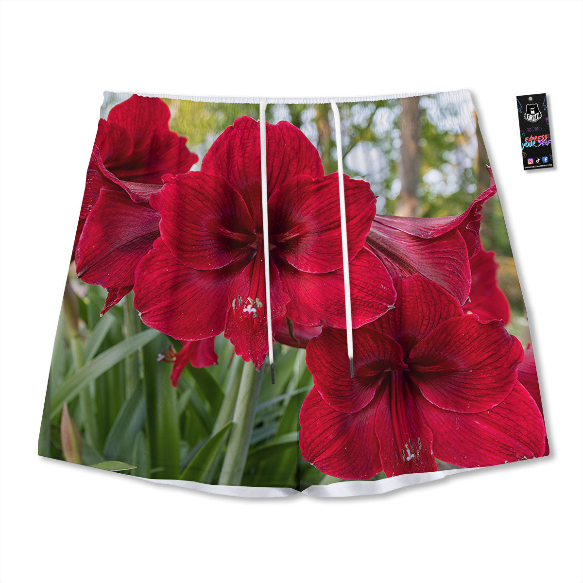 Amaryllis Red Print Mesh Shorts