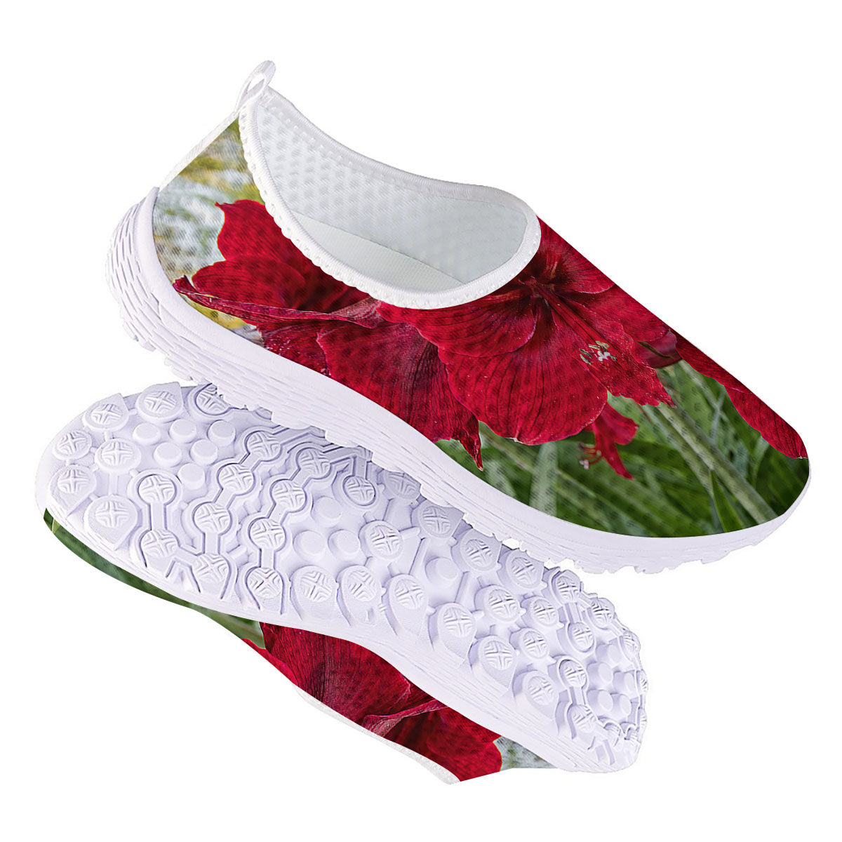Amaryllis Red Print Nurse Shoes-grizzshop
