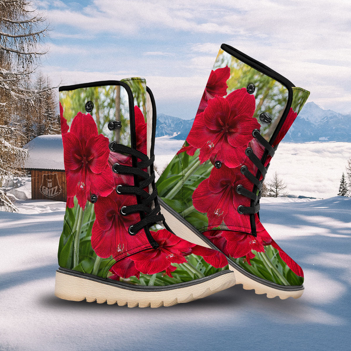 Amaryllis Red Print Snow Boots-grizzshop