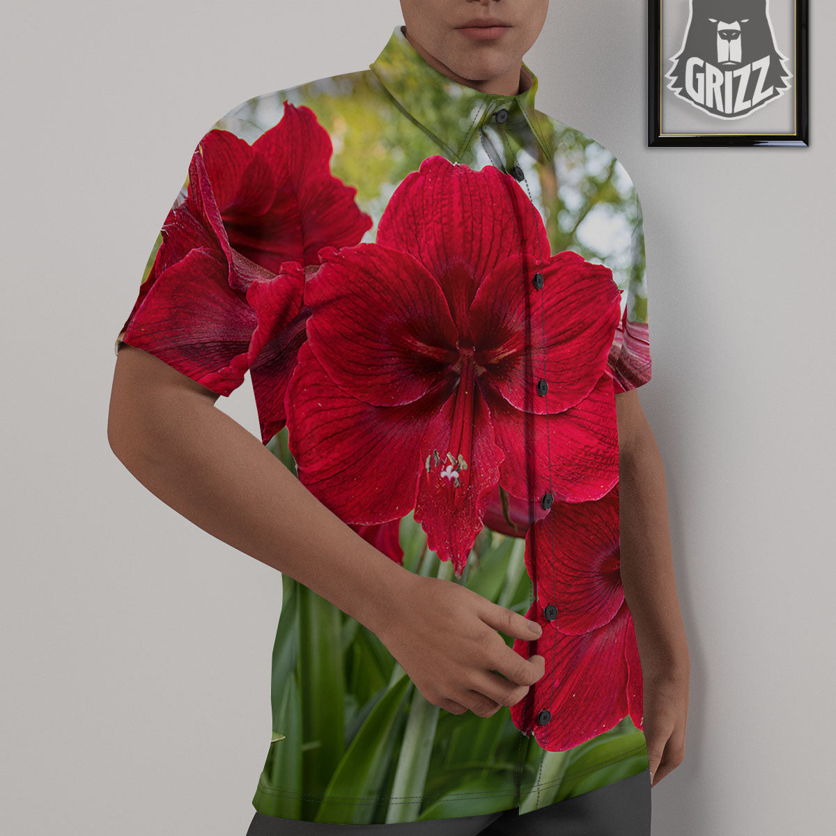 Amaryllis Red Print Untucked Shirts-grizzshop
