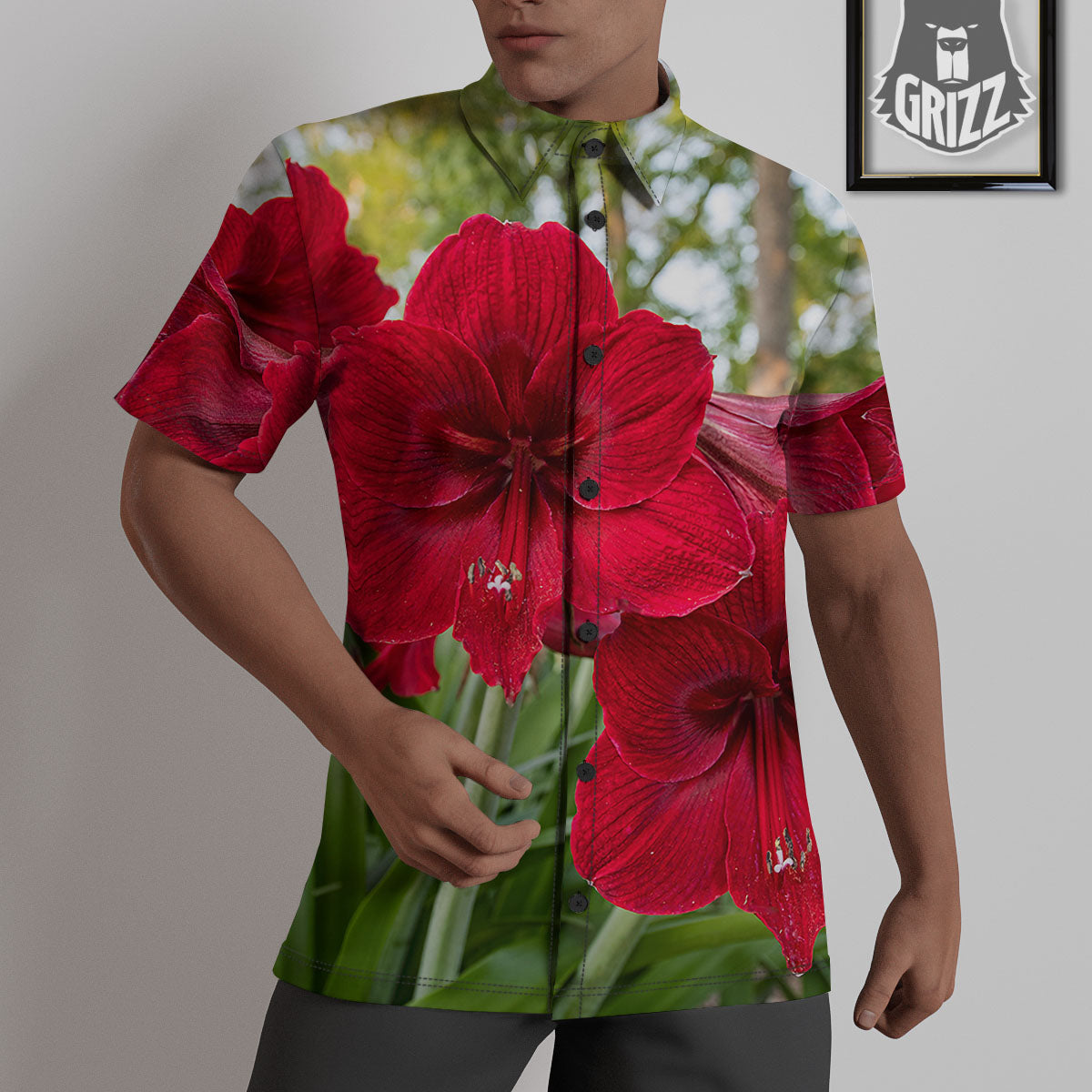 Amaryllis Red Print Untucked Shirts-grizzshop
