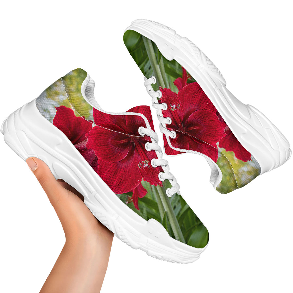 Amaryllis Red Print White Chunky Shoes-grizzshop