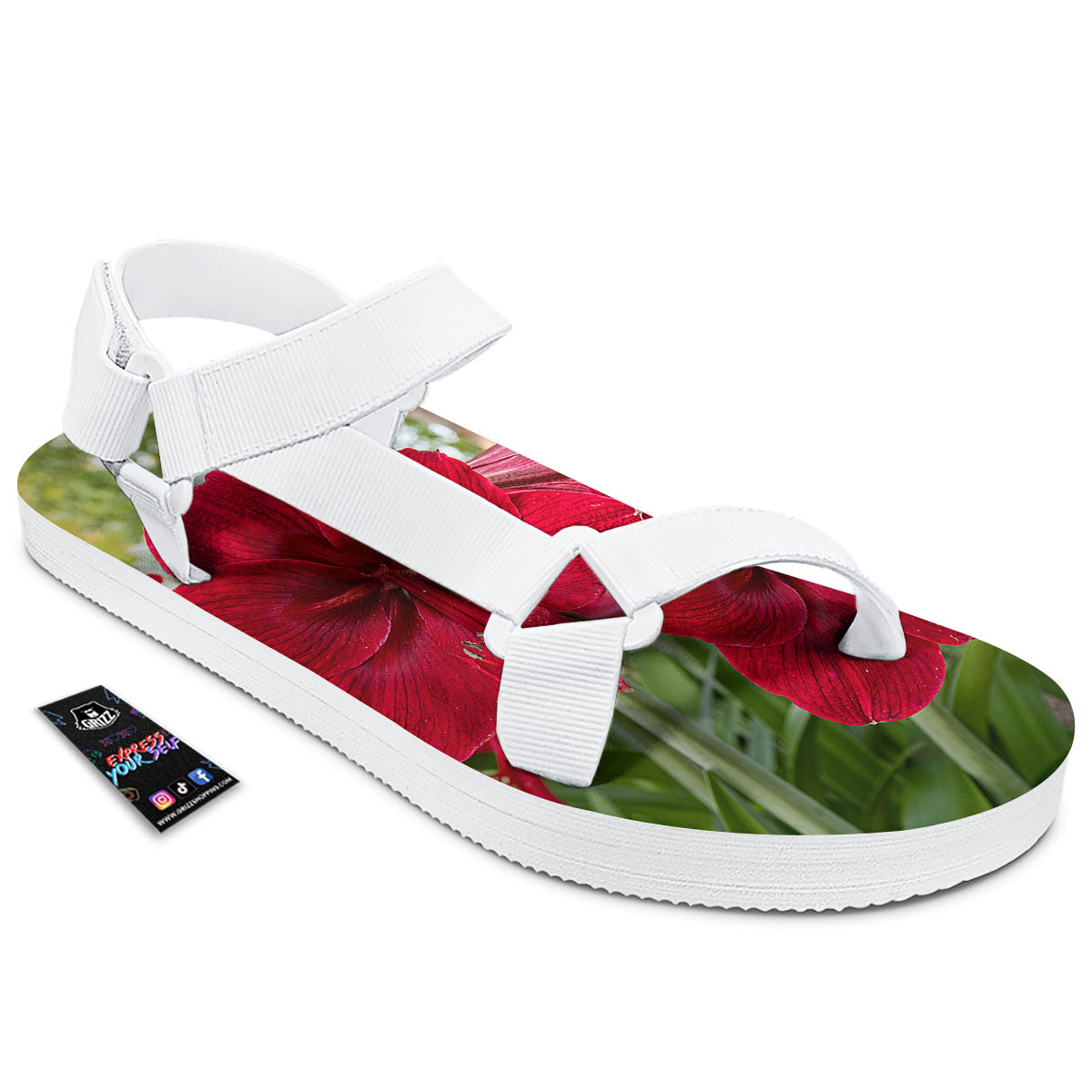 Amaryllis Red Print White Open Toe Sandals-grizzshop