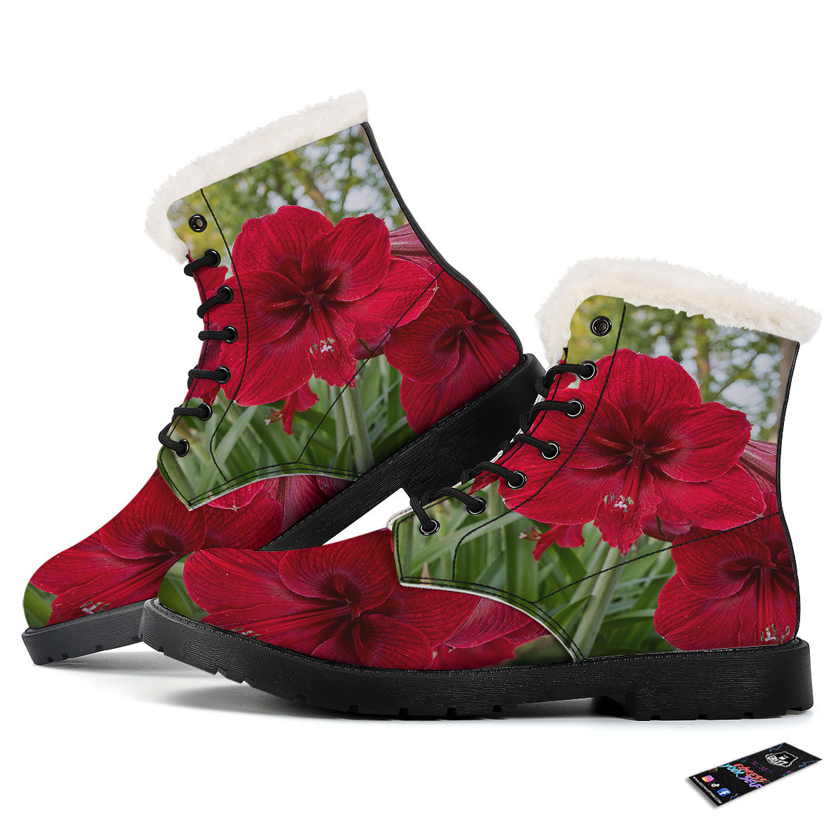 Amaryllis Red Print Winter Boots-grizzshop