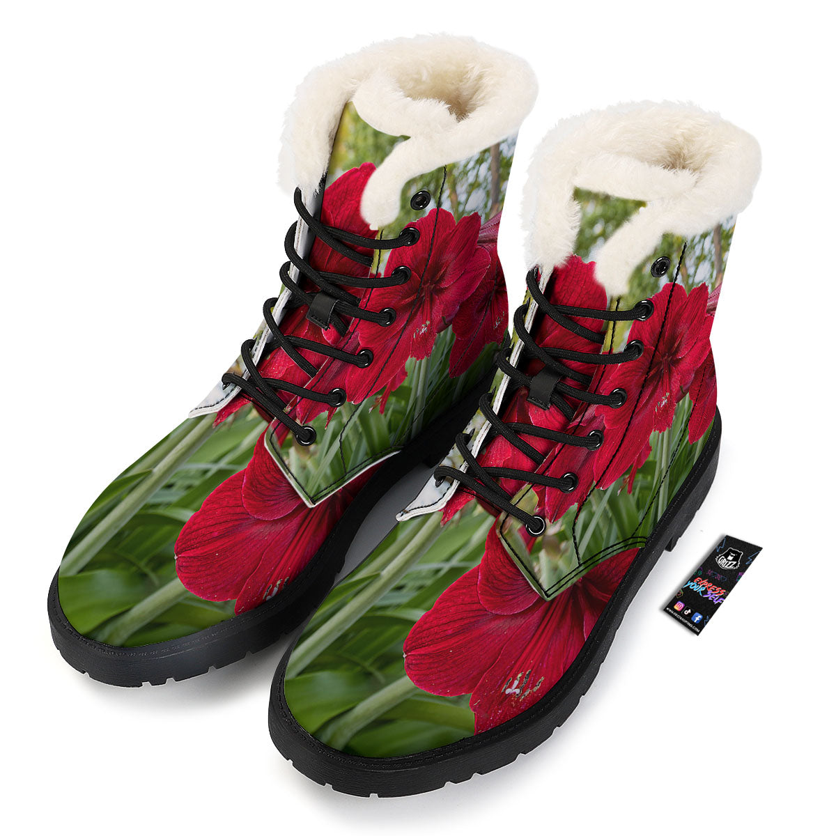 Amaryllis Red Print Winter Boots-grizzshop