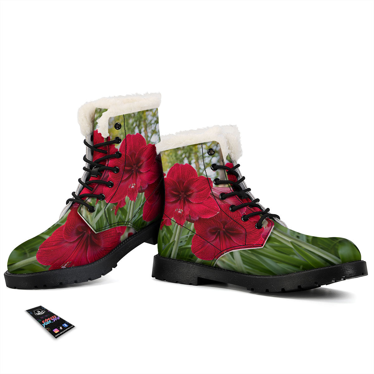 Amaryllis Red Print Winter Boots-grizzshop