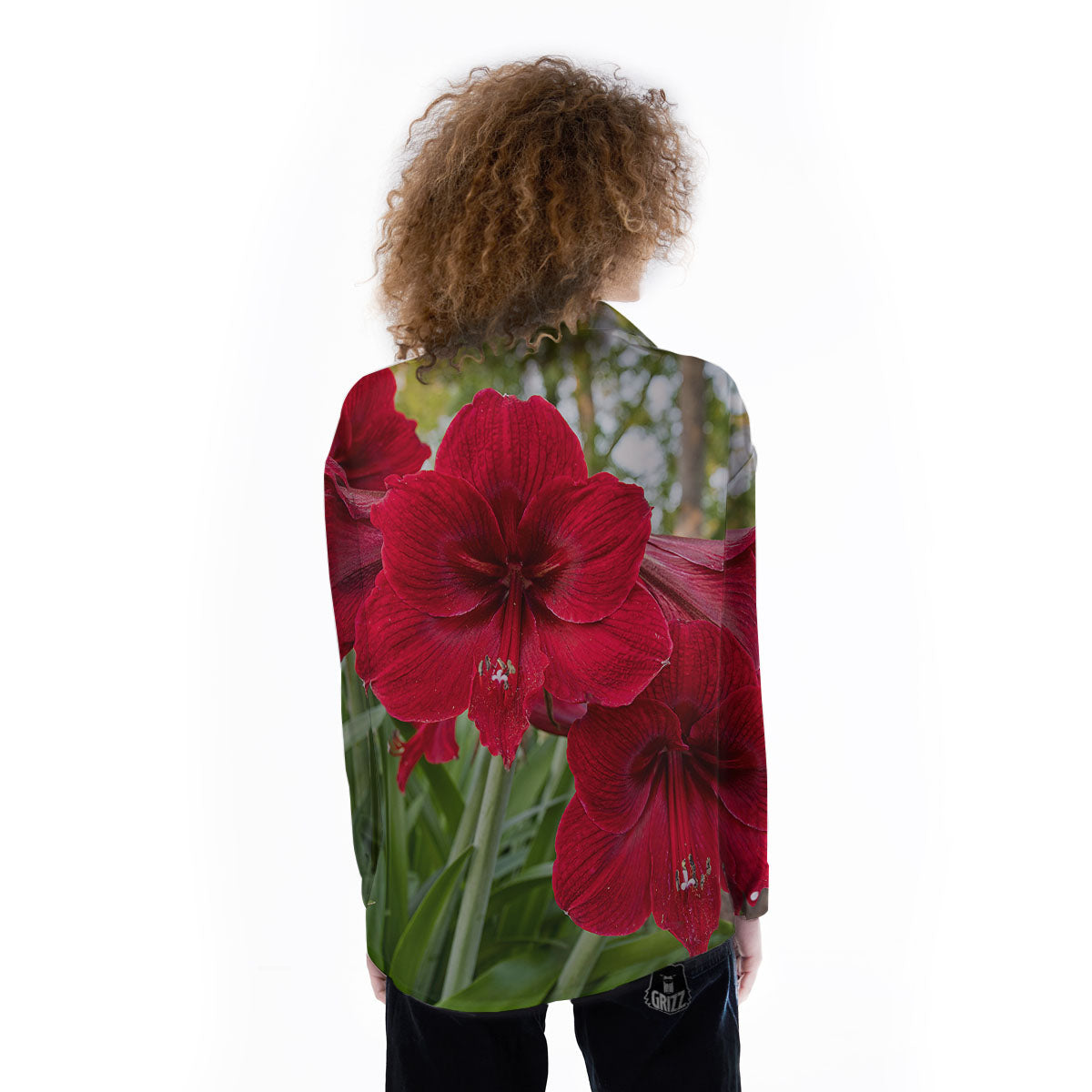 Amaryllis Red Print Women's Long Sleeve Shirts-grizzshop