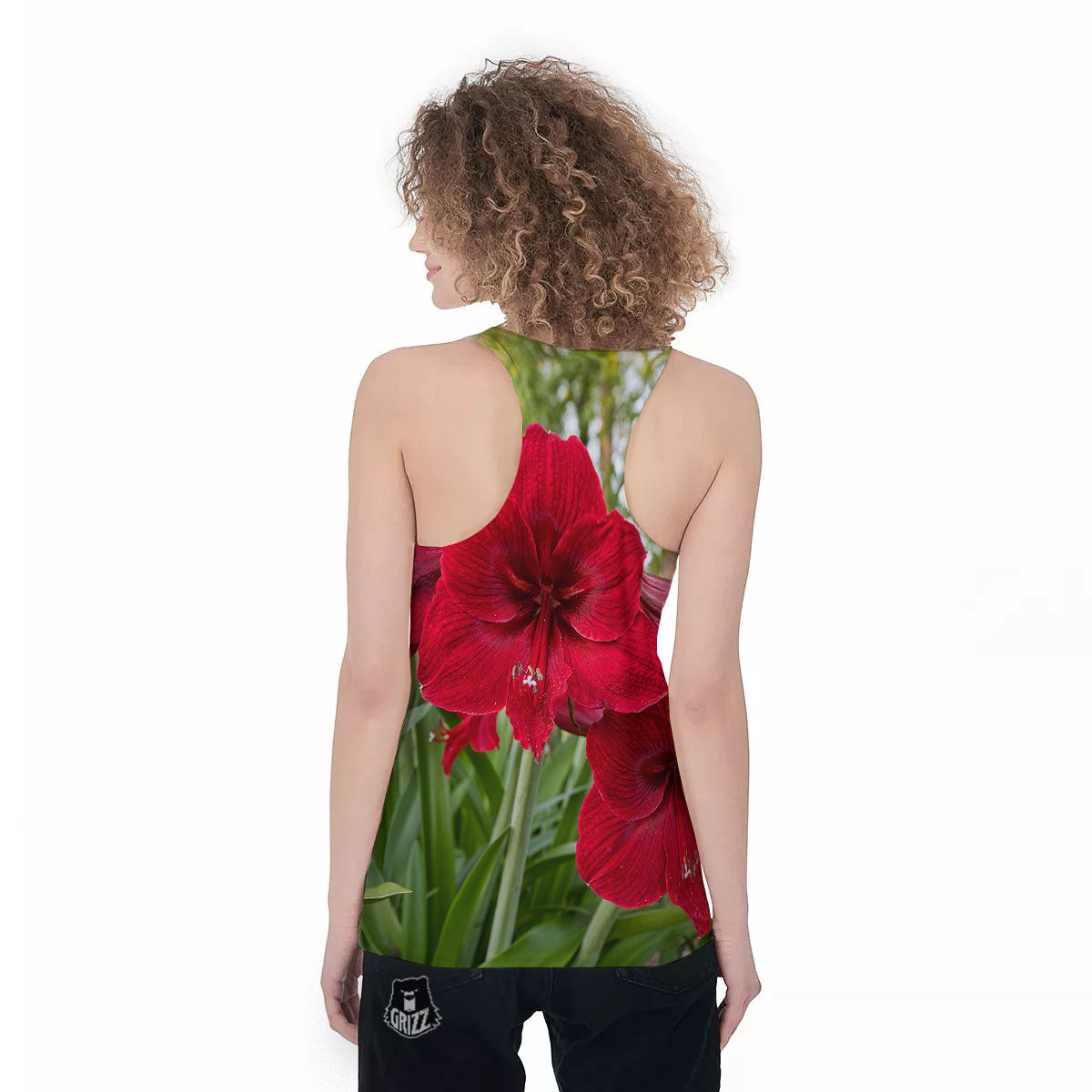 Amaryllis Red Print Women's Racerback Tank Top-grizzshop