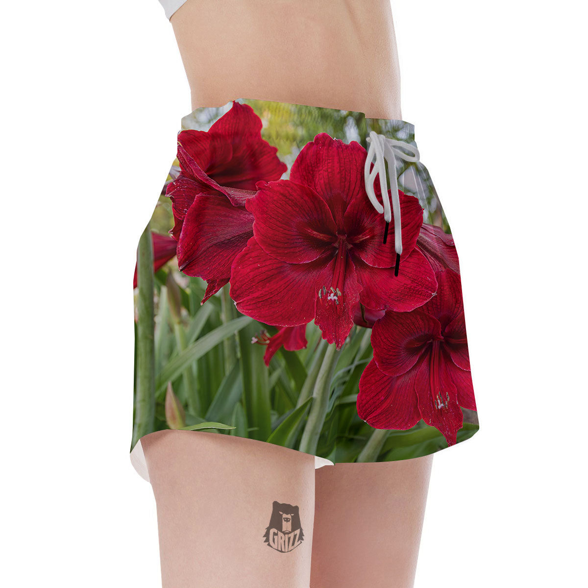Amaryllis Red Print Women's Shorts-grizzshop