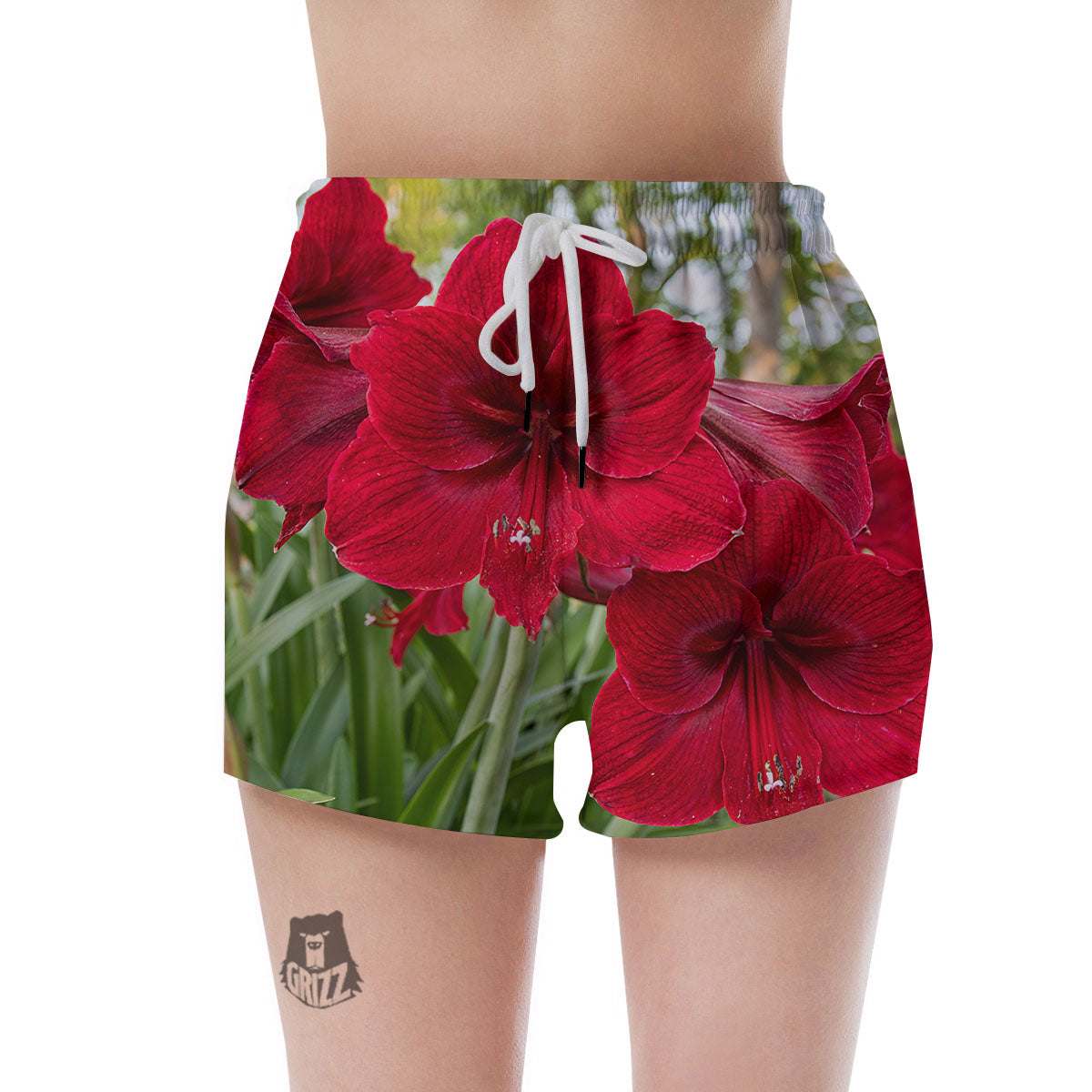 Amaryllis Red Print Women's Shorts-grizzshop