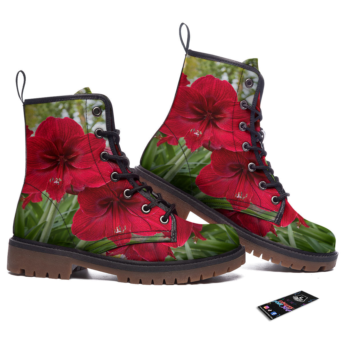 Amaryllis Red Print Work Boots-grizzshop