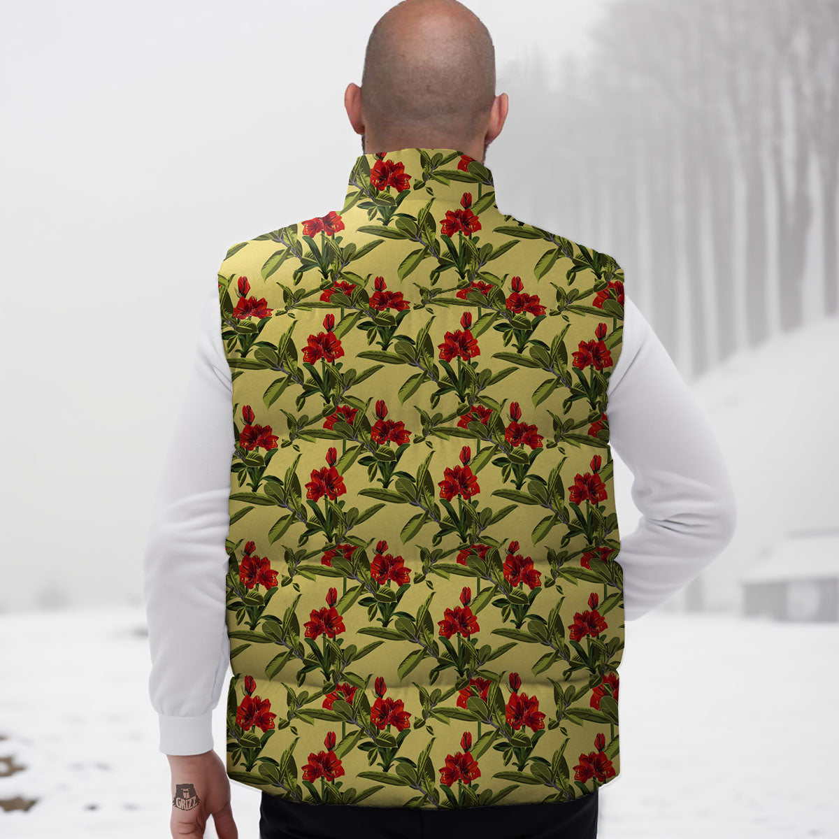 Amaryllis Red Yellow Print Pattern Down Vest-grizzshop