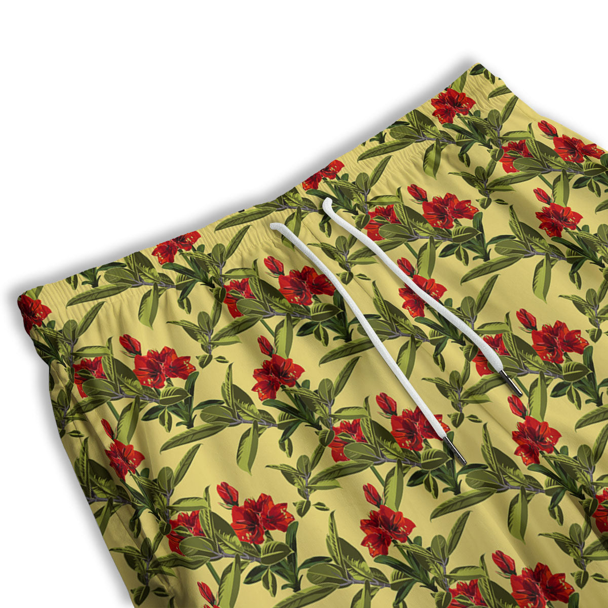 Amaryllis Red Yellow Print Pattern Men's Athletic Shorts