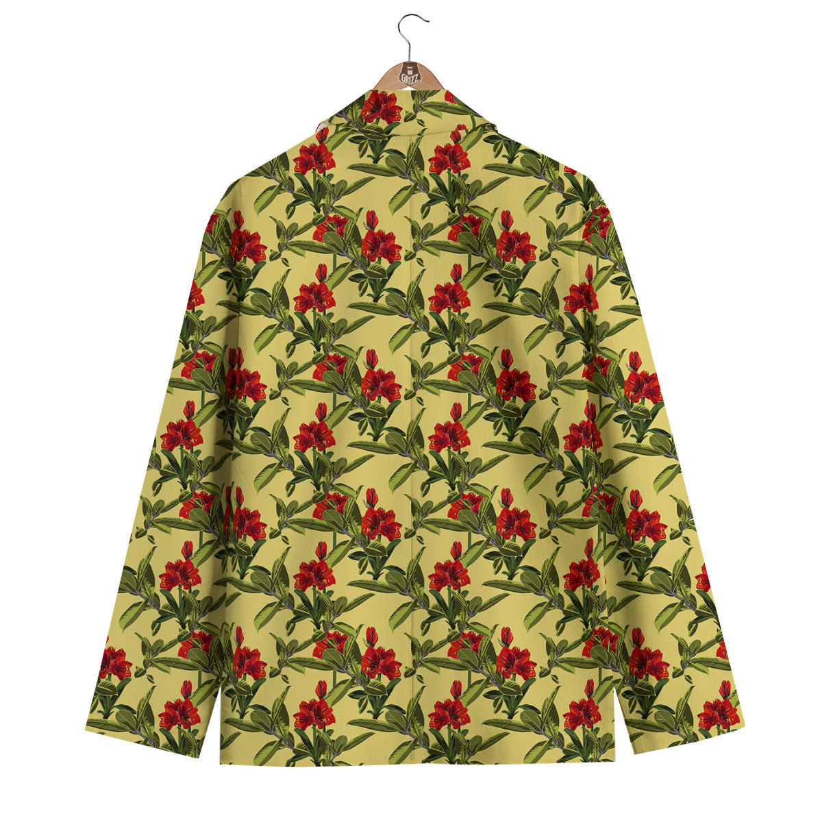 Amaryllis Red Yellow Print Pattern Men's Blazer-grizzshop
