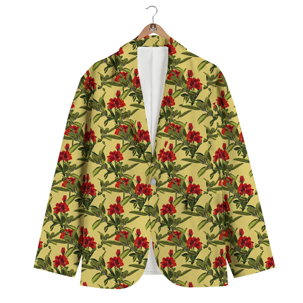 Amaryllis Red Yellow Print Pattern Men's Blazer-grizzshop