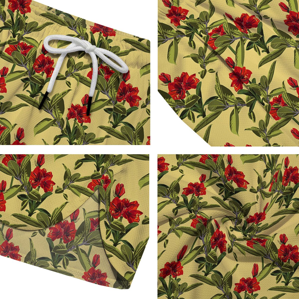 Amaryllis Red Yellow Print Pattern Men's Running Shorts-grizzshop