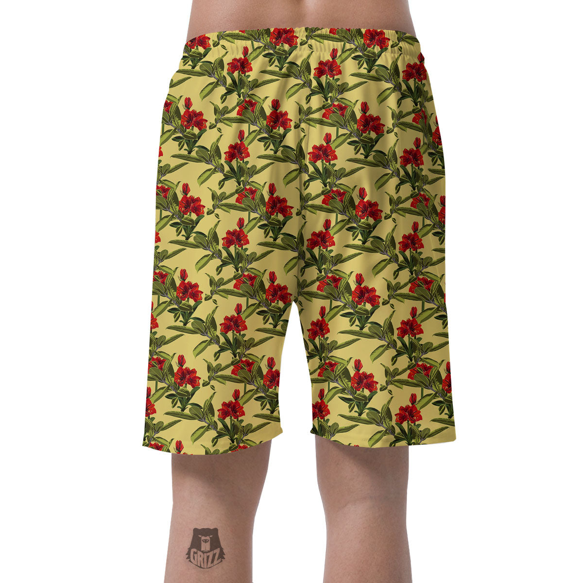 Amaryllis Red Yellow Print Pattern Men's Shorts-grizzshop