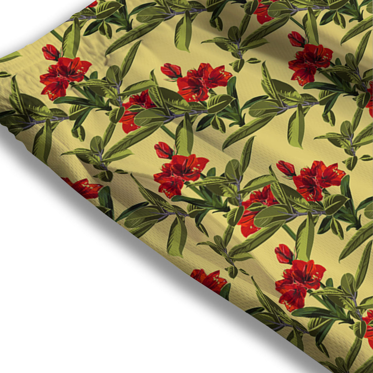 Amaryllis Red Yellow Print Pattern Mesh Shorts