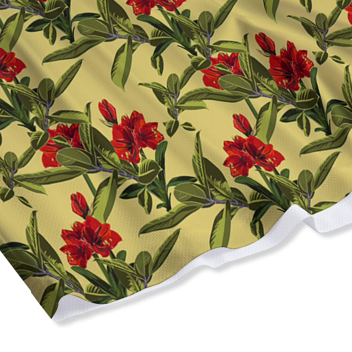 Amaryllis Red Yellow Print Pattern Mesh Shorts