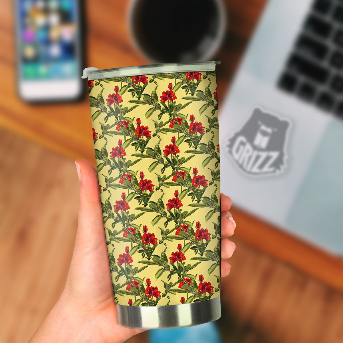 Amaryllis Red Yellow Print Pattern Tumbler-grizzshop