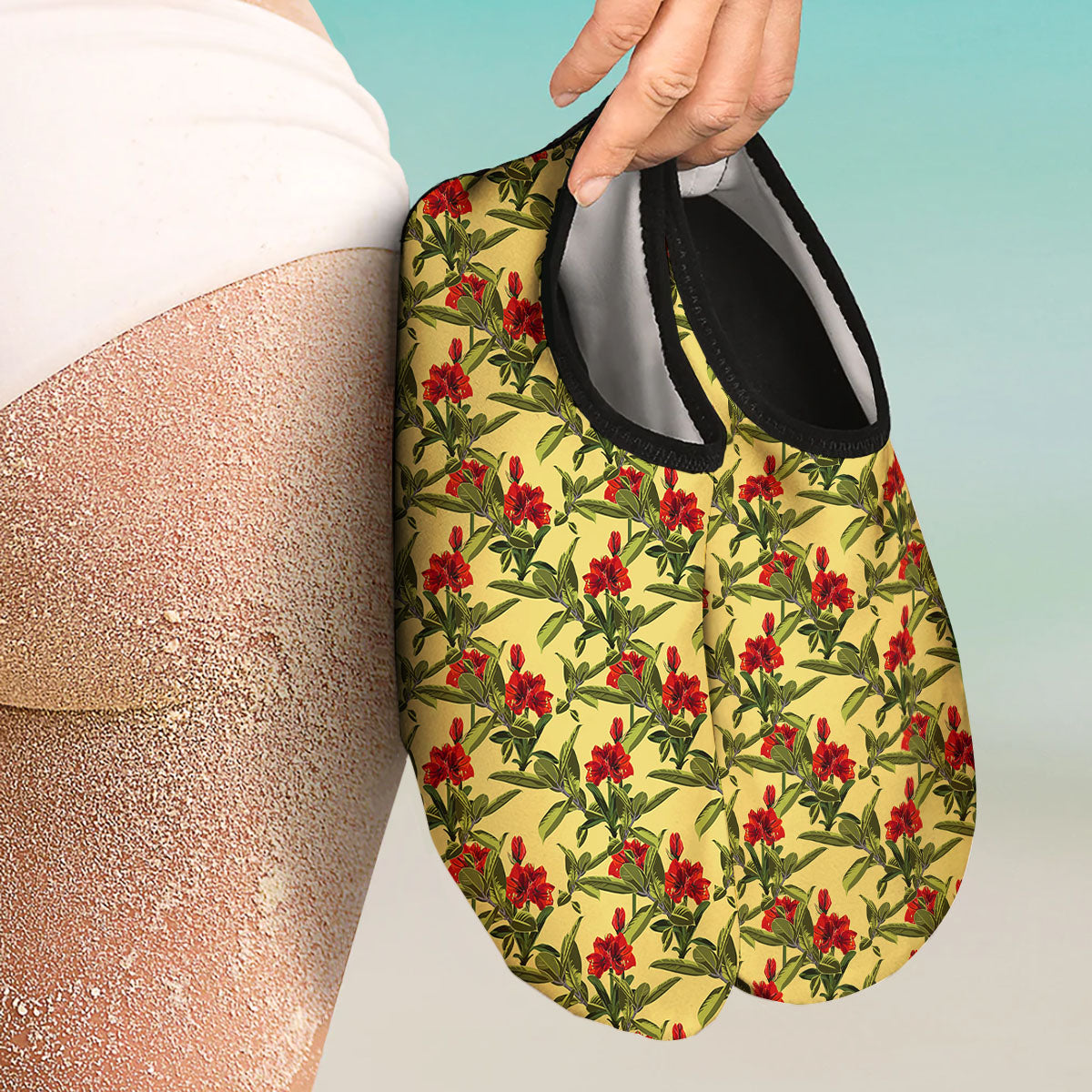 Amaryllis Red Yellow Print Pattern Water Shoes-grizzshop
