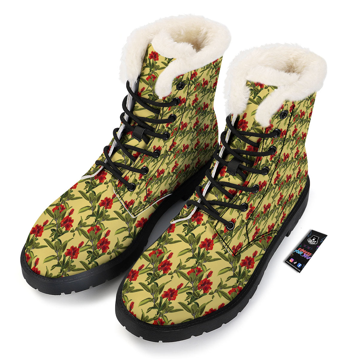 Amaryllis Red Yellow Print Pattern Winter Boots-grizzshop