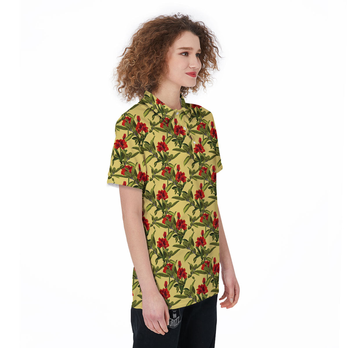 Amaryllis Red Yellow Print Pattern Women's Golf Shirts-grizzshop