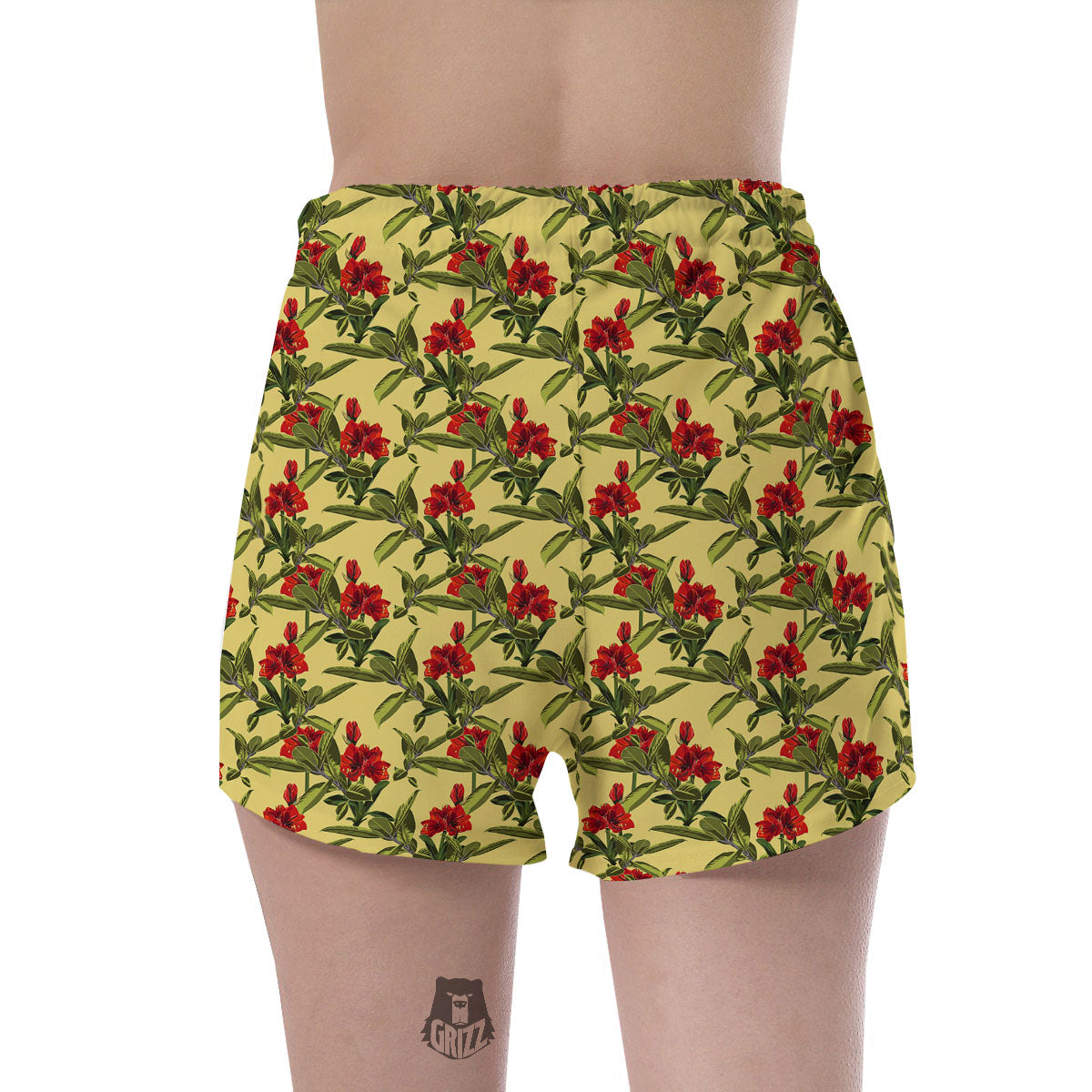 Amaryllis Red Yellow Print Pattern Women's Shorts-grizzshop