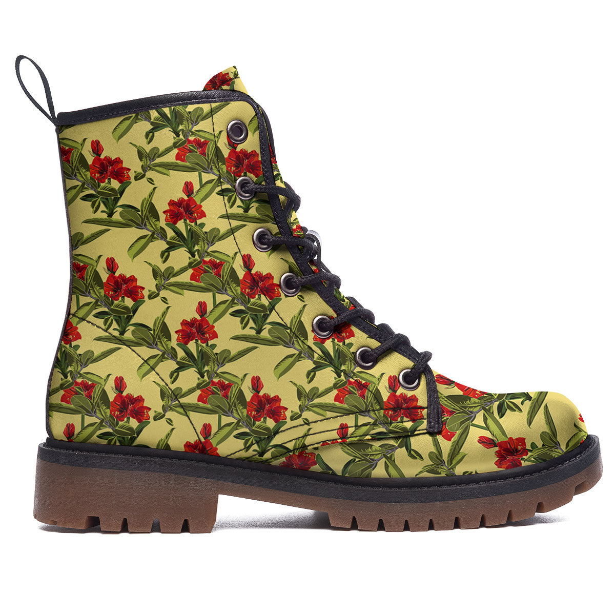 Amaryllis Red Yellow Print Pattern Work Boots-grizzshop