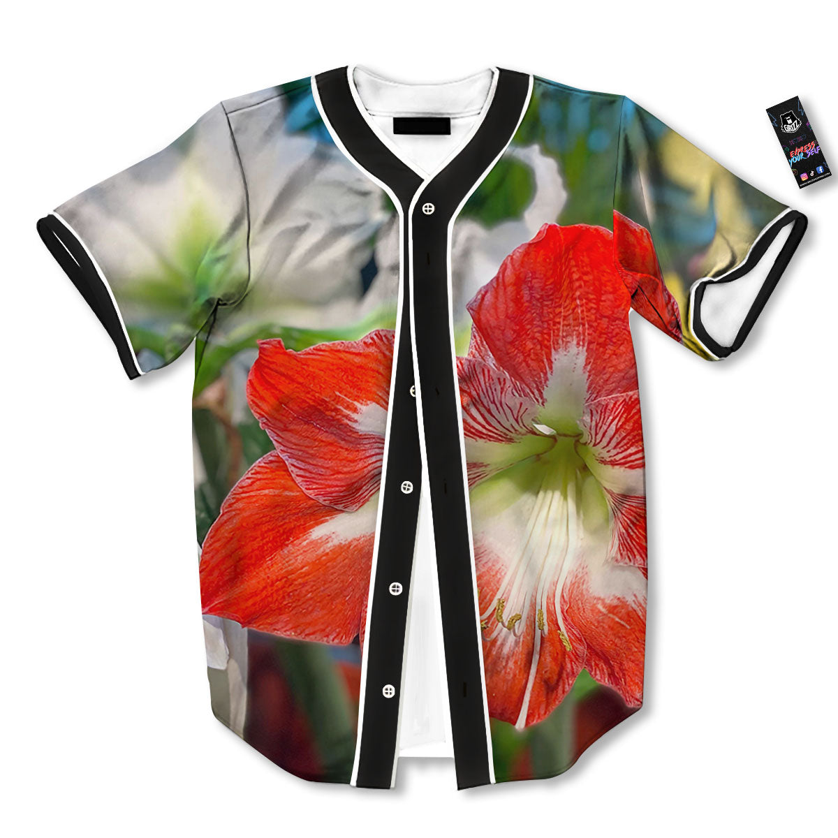 Amaryllis White And Red Print Baseball Jersey-grizzshop