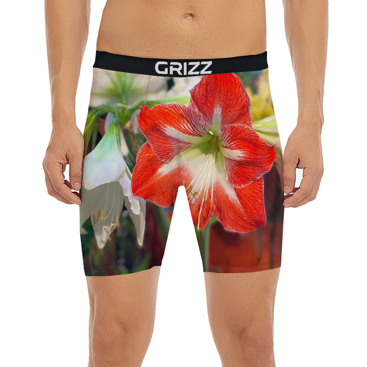 Amaryllis White And Red Print Boxer Briefs-grizzshop