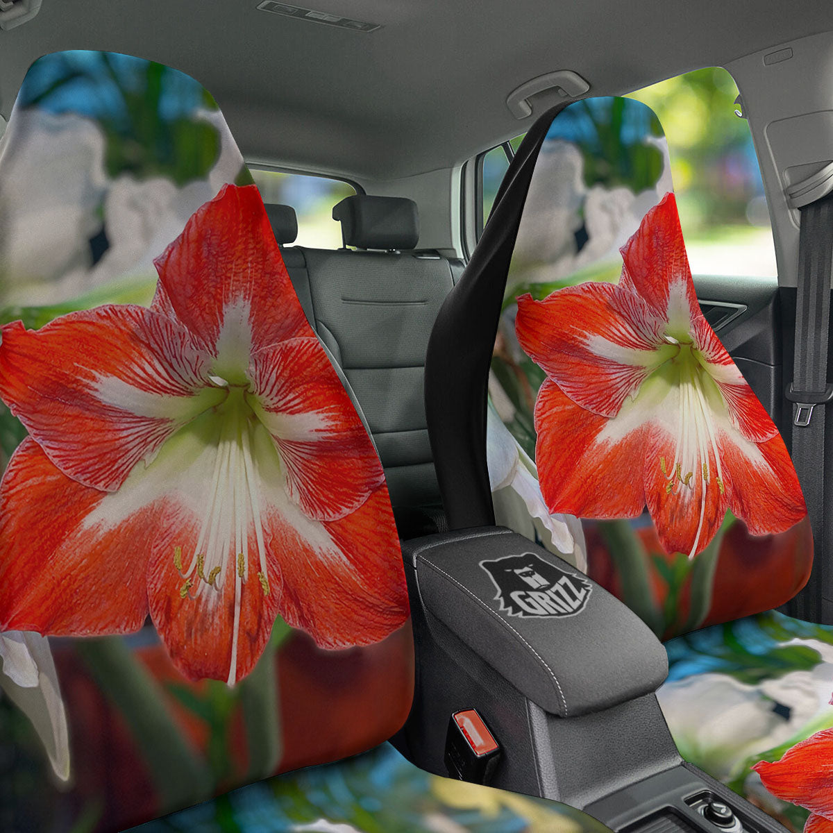 Amaryllis White And Red Print Car Seat Covers-grizzshop