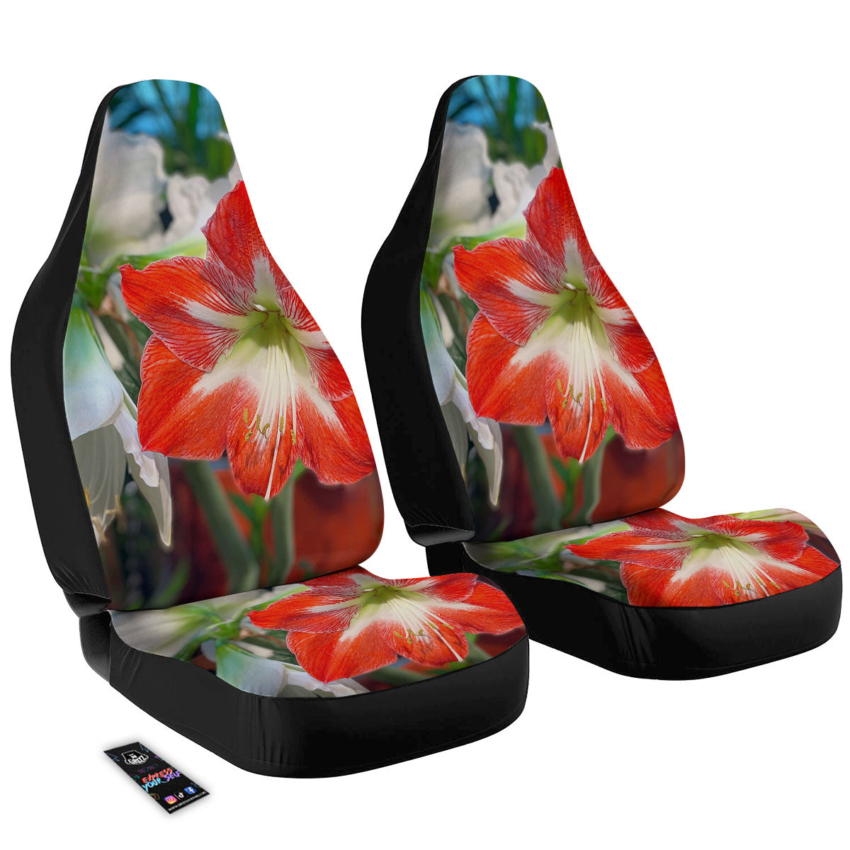 Amaryllis White And Red Print Car Seat Covers-grizzshop