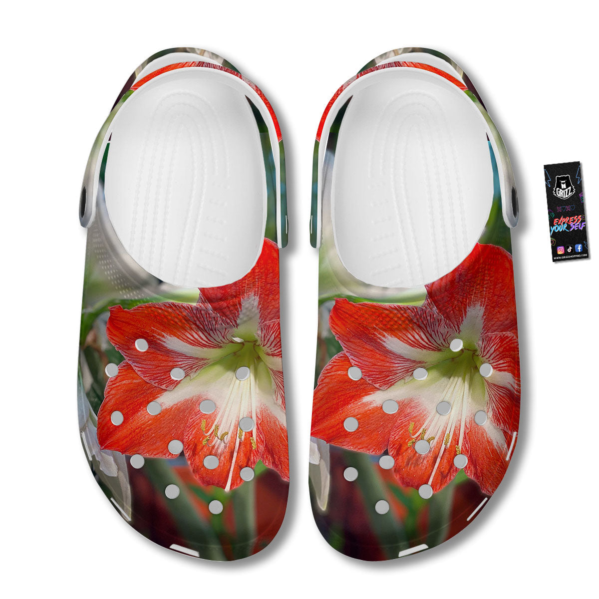 Amaryllis White And Red Print Clog-grizzshop