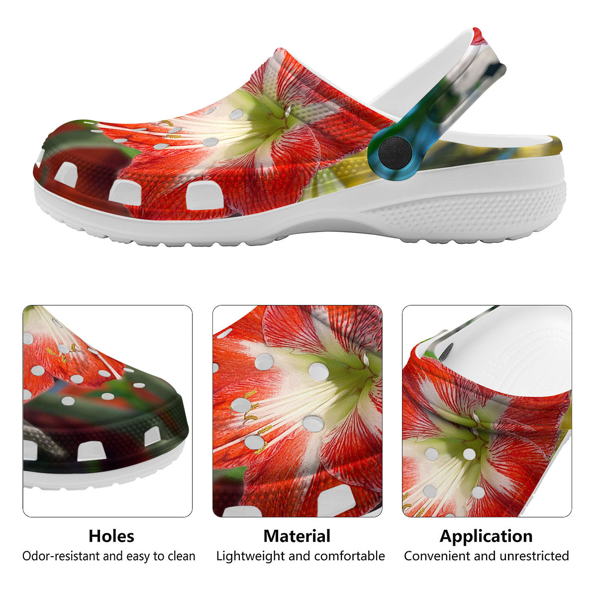 Amaryllis White And Red Print Clog-grizzshop