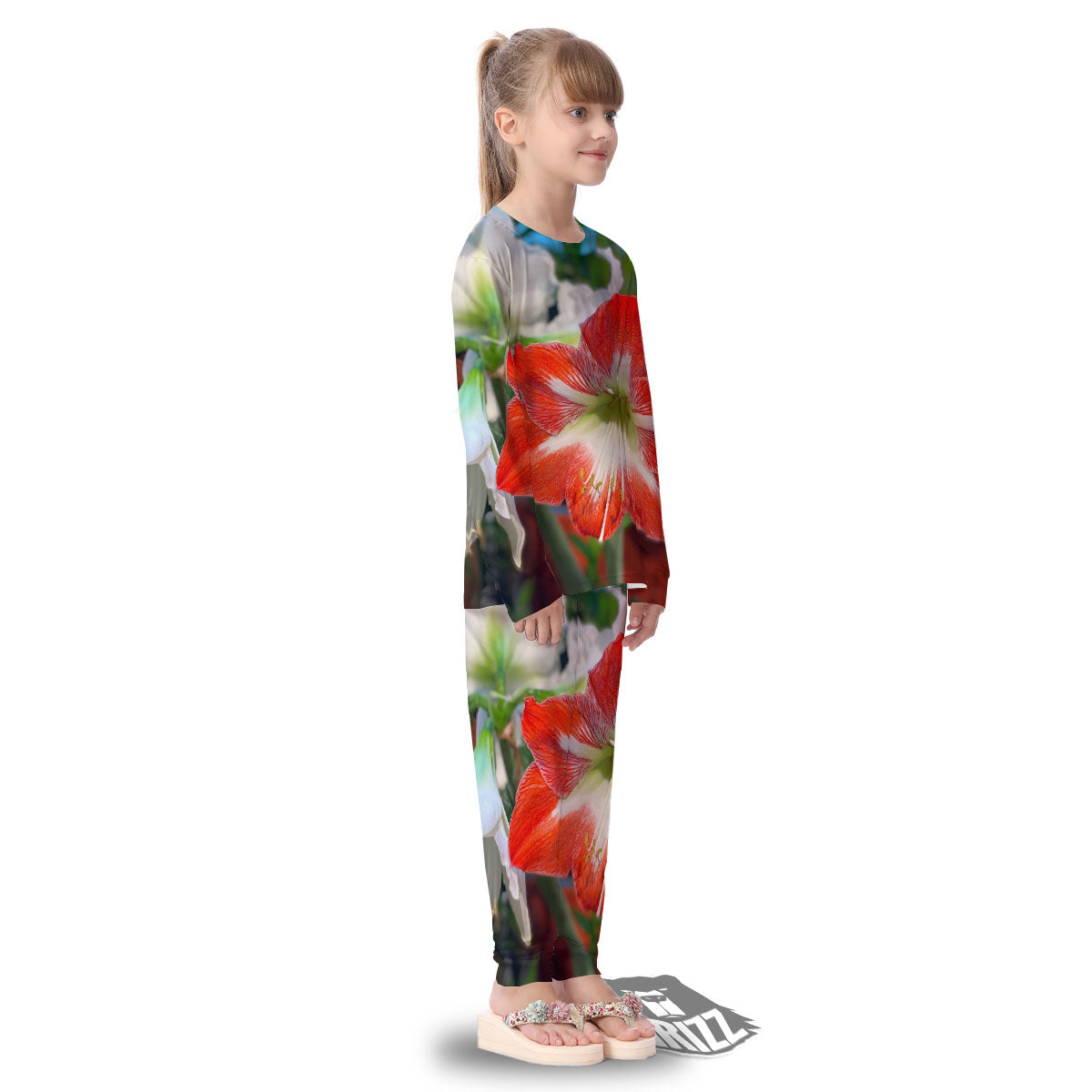 Amaryllis White And Red Print Kid's Pajamas-grizzshop