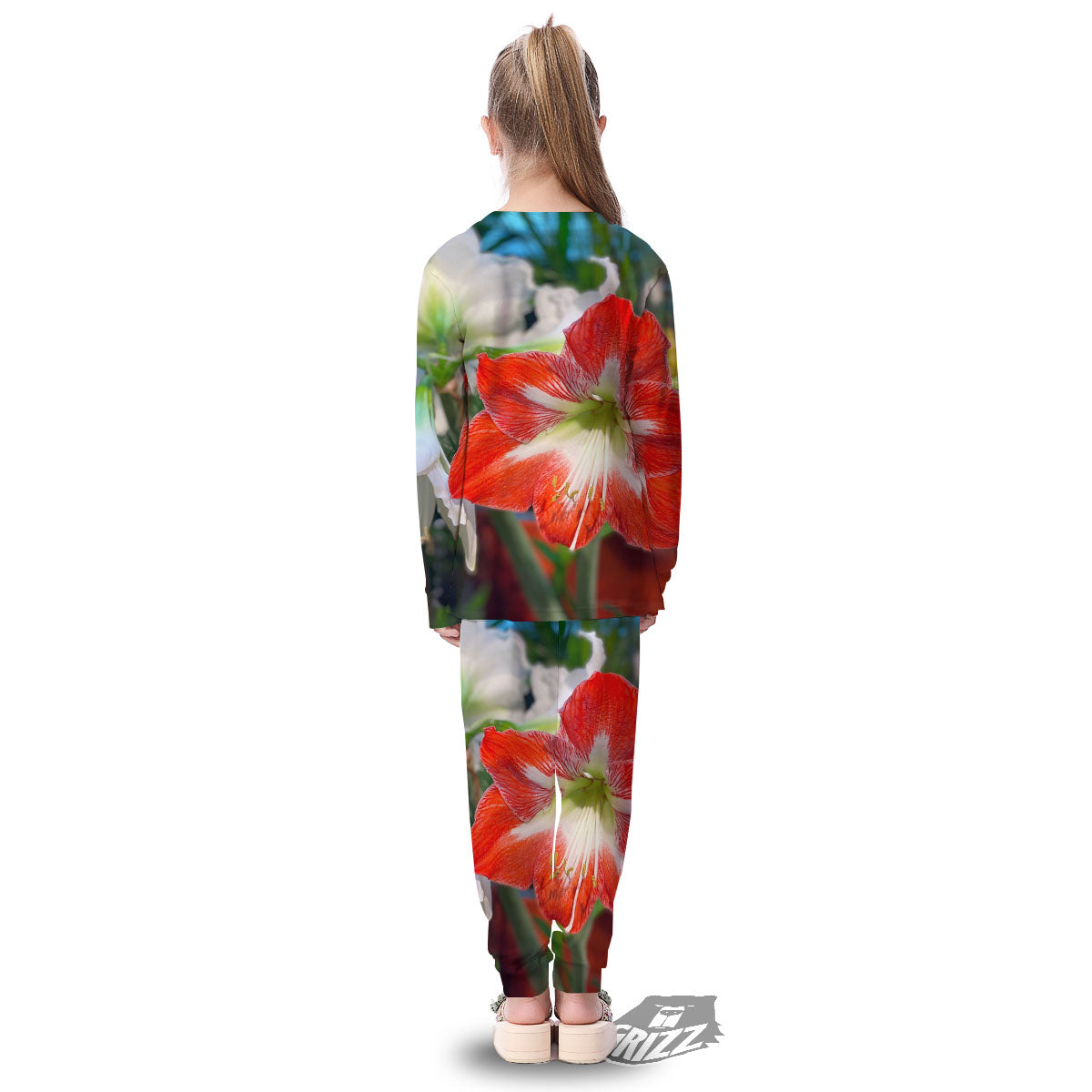 Amaryllis White And Red Print Kid's Pajamas-grizzshop