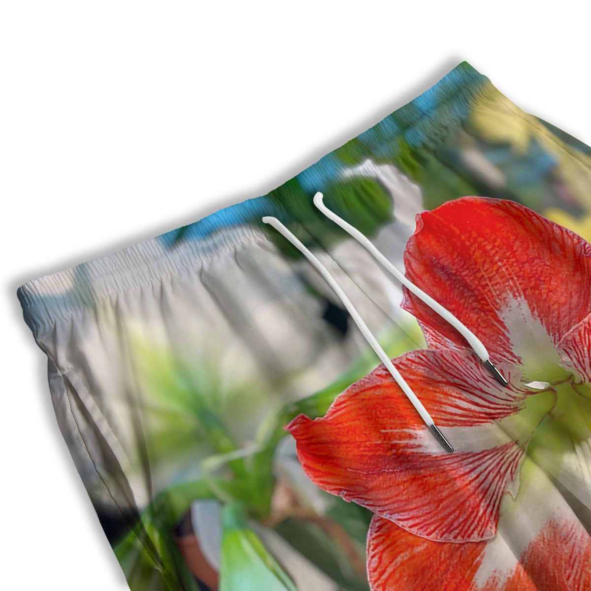 Amaryllis White And Red Print Men's Athletic Shorts