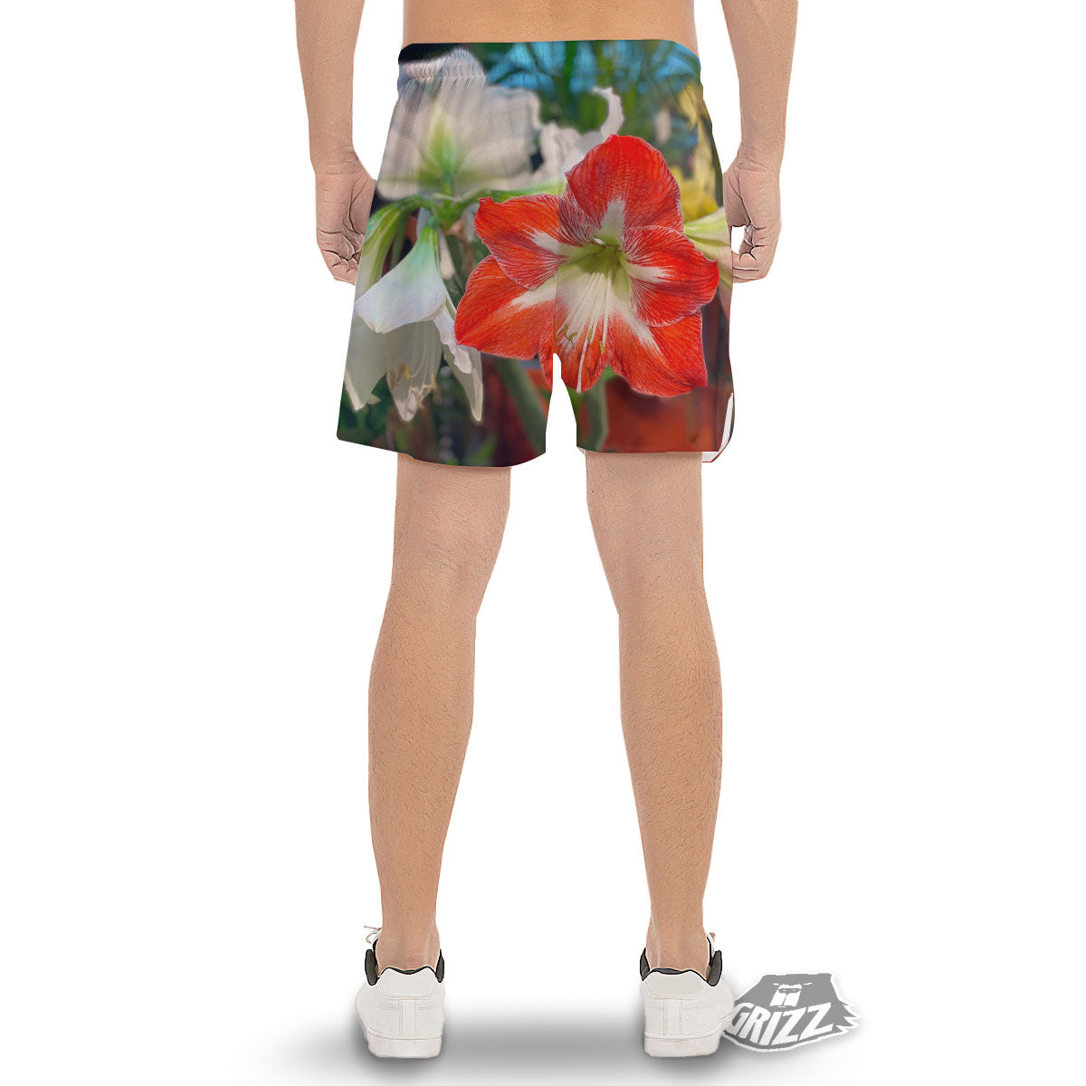 Amaryllis White And Red Print Men's Gym Shorts-grizzshop