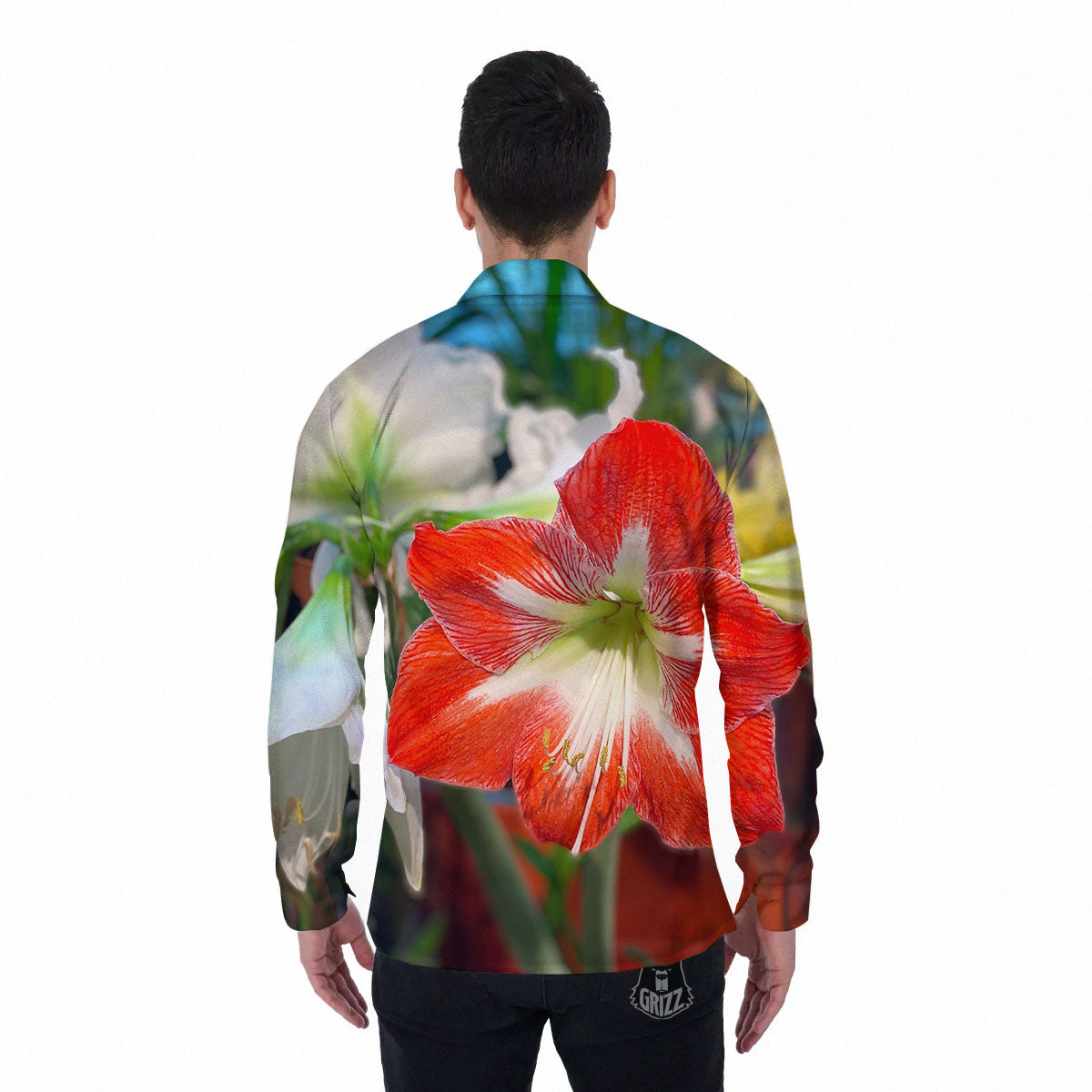 Amaryllis White And Red Print Men's Long Sleeve Shirts-grizzshop