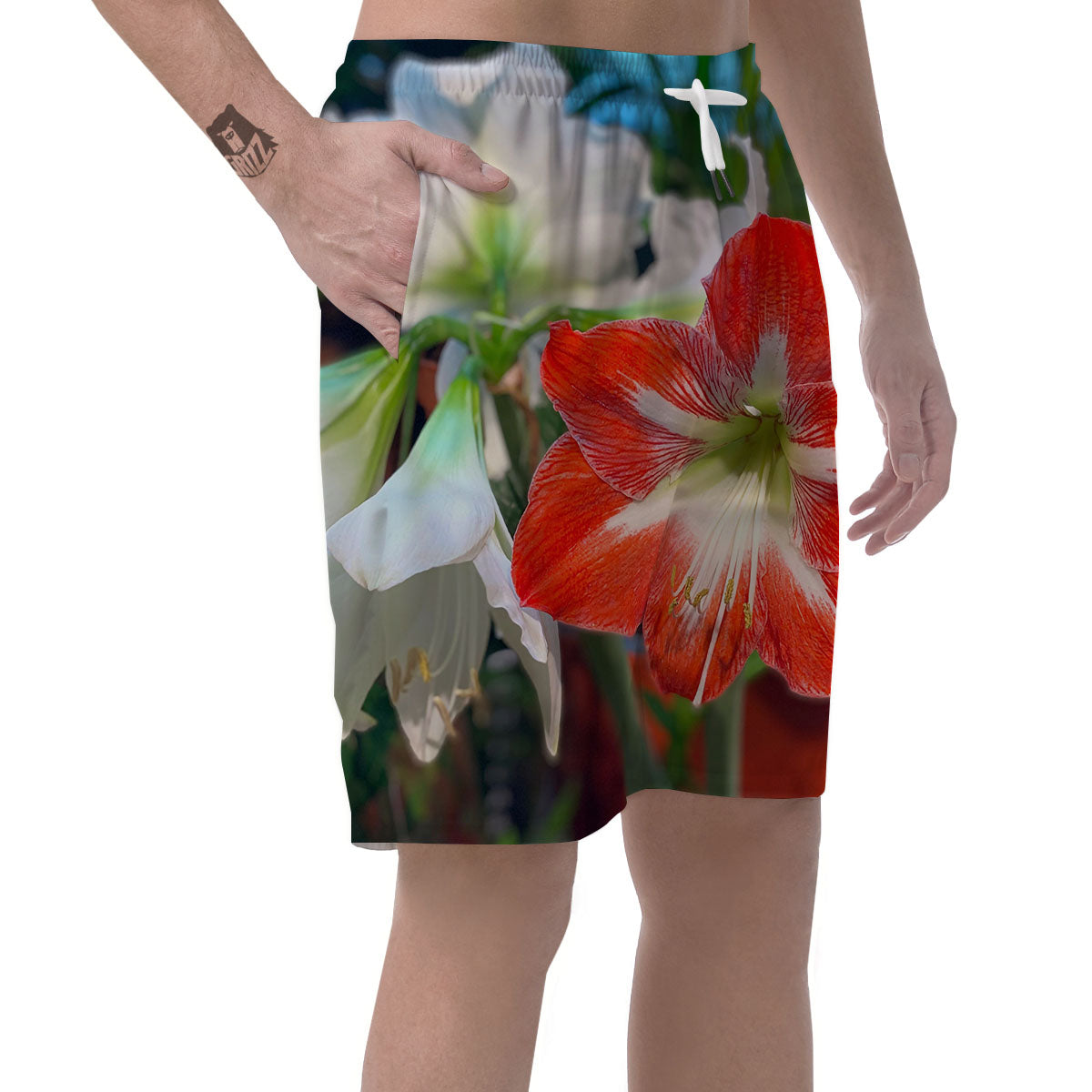 Amaryllis White And Red Print Men's Shorts-grizzshop