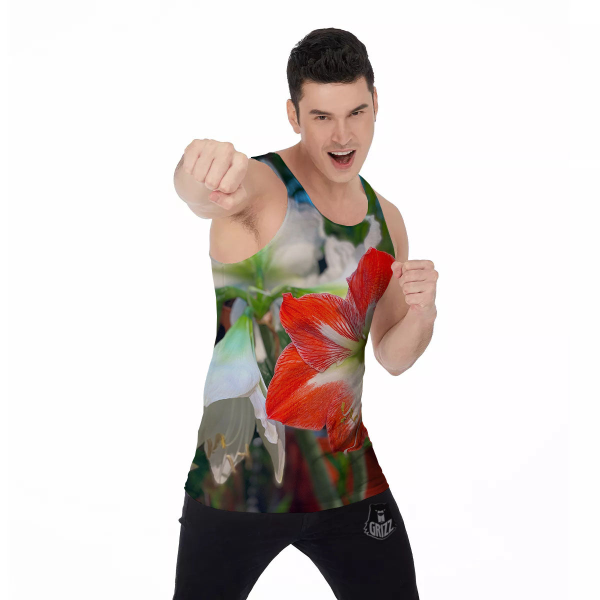 Amaryllis White And Red Print Men's Tank Top-grizzshop