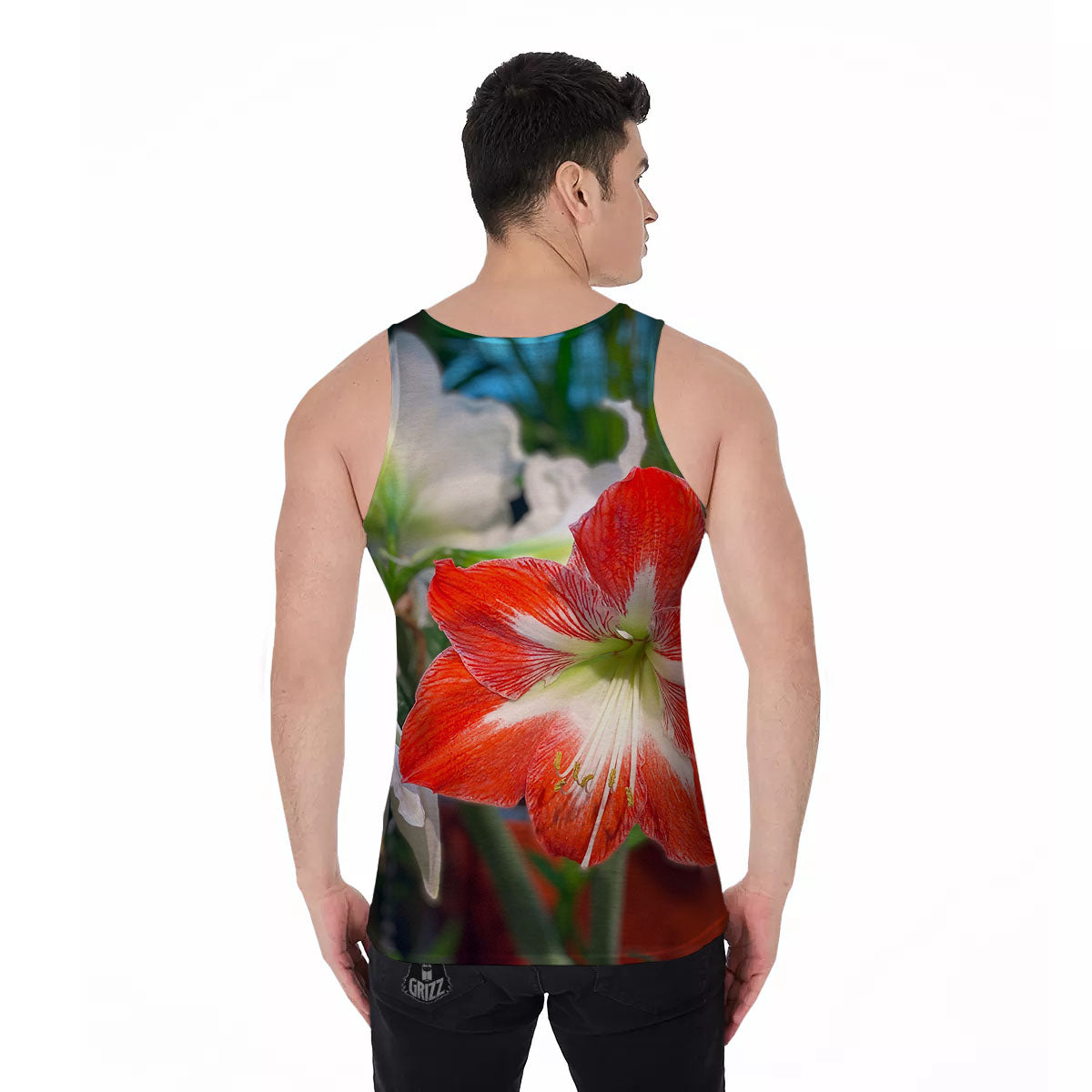 Amaryllis White And Red Print Men's Tank Top-grizzshop